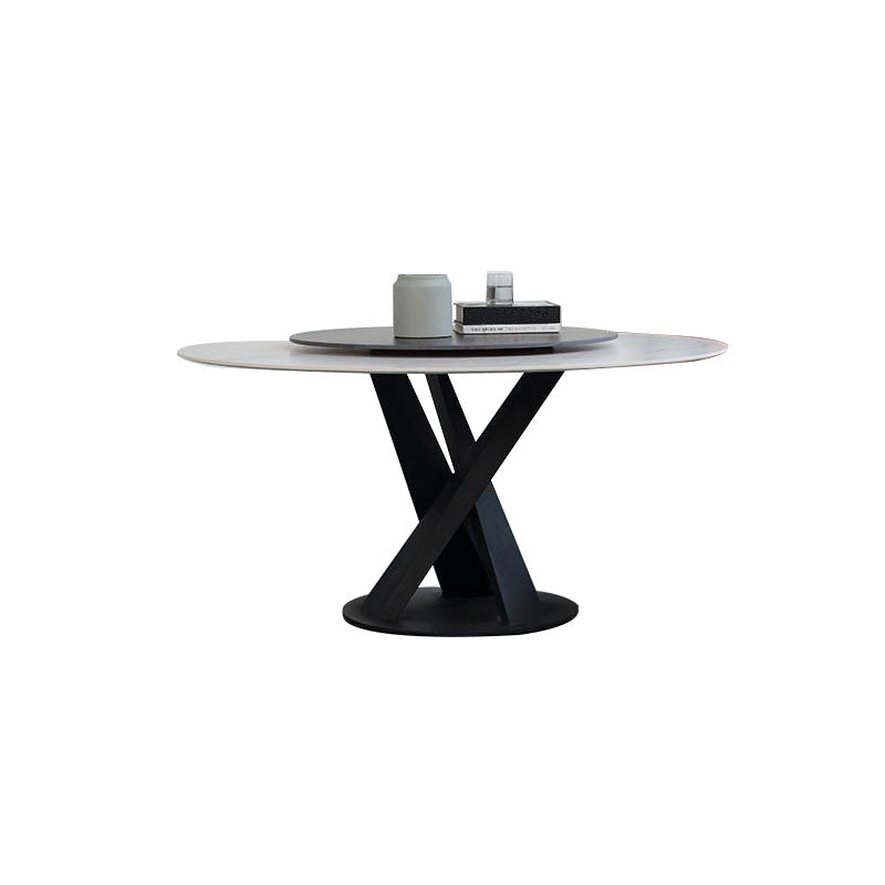 Metal Pedestal Dining Table Glam Dining Table with Turntable for Kitchen