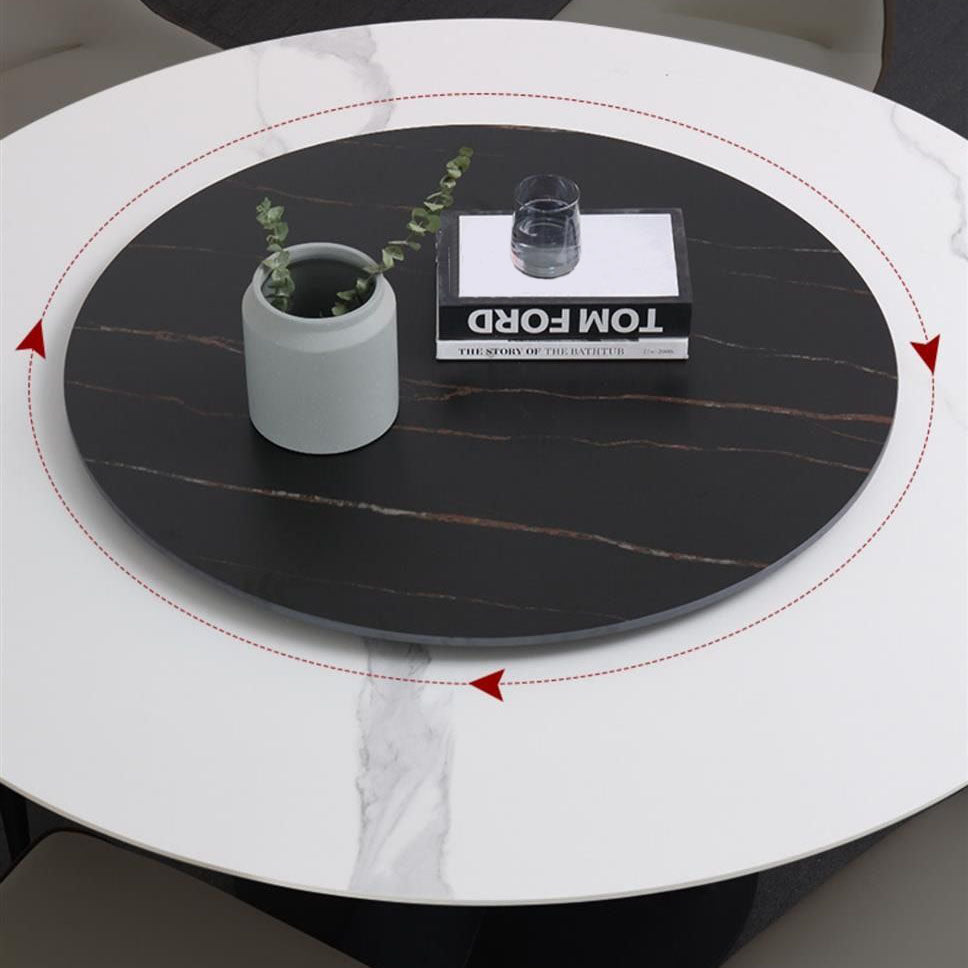 Metal Pedestal Dining Table Glam Dining Table with Turntable for Kitchen