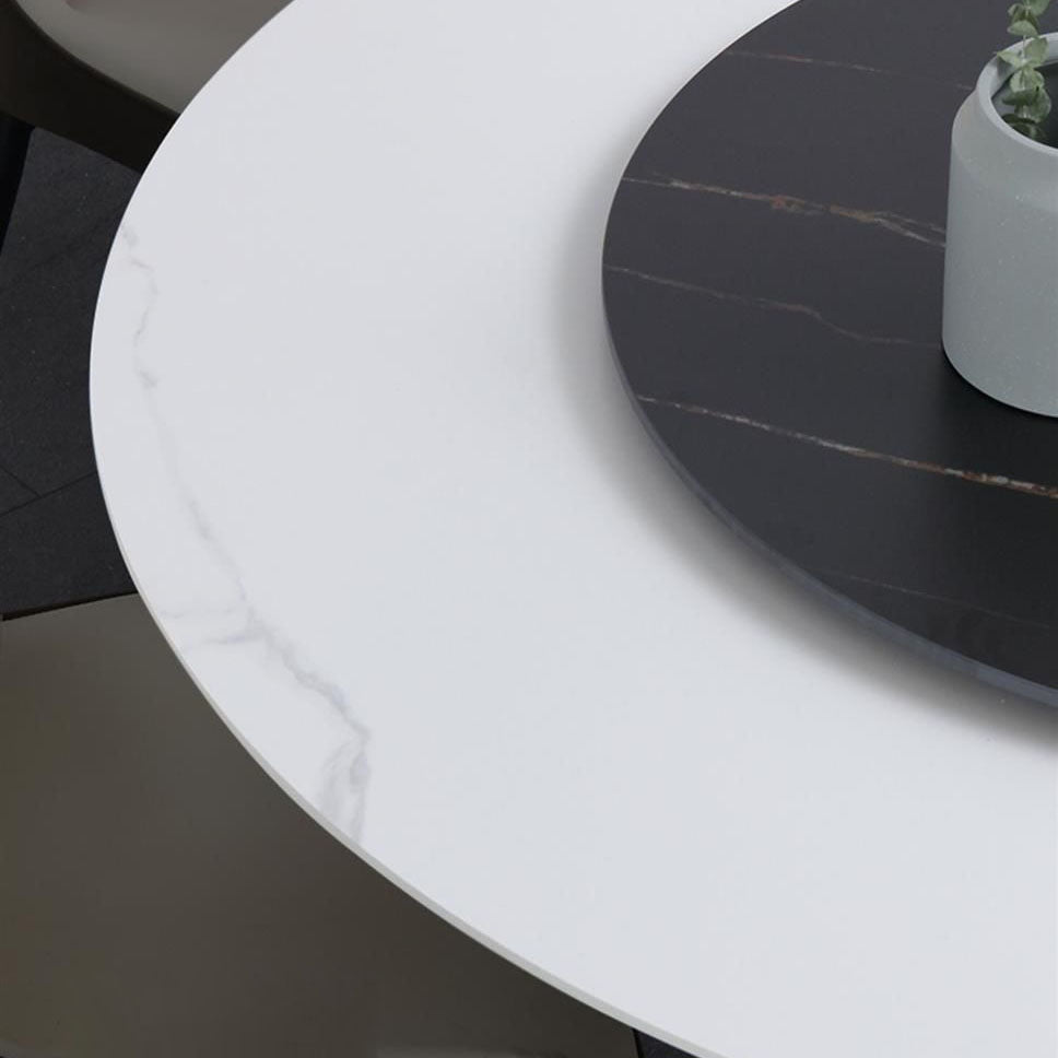 Metal Pedestal Dining Table Glam Dining Table with Turntable for Kitchen