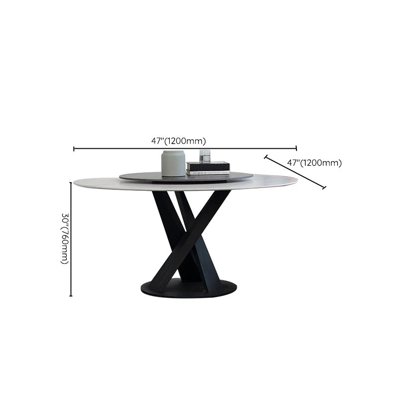 Metal Pedestal Dining Table Glam Dining Table with Turntable for Kitchen