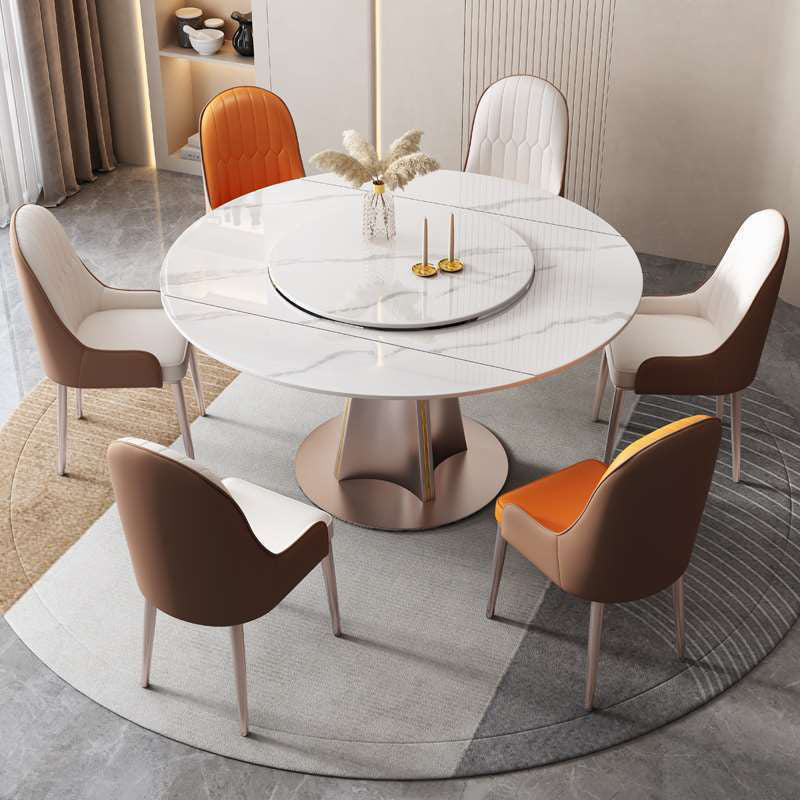Metal Pedestal Dining Table Extendable Dining Table for Kitchen Clearhalo 'Dining Tables & Seating' 'Dining Tables' 'dining_table' 'furn' 'furn_dining_table' 'Furniture' 'Kitchen & Dining Furniture' 6937063