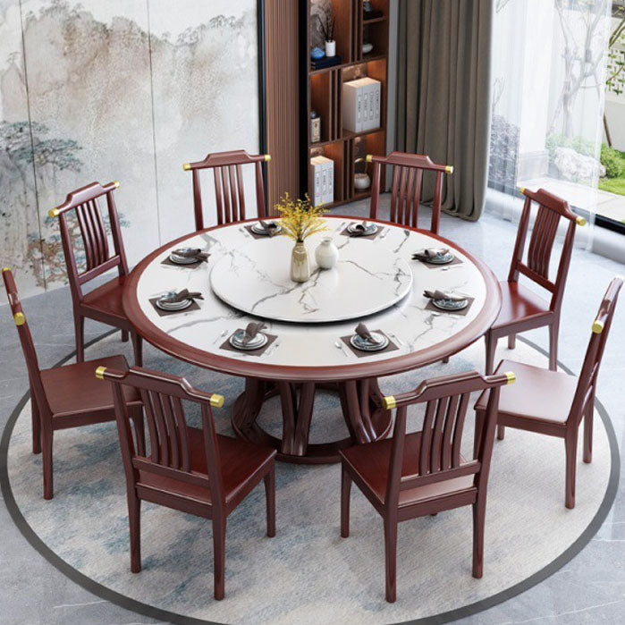 Pedestal Dining Table Convertible Dining Table for Dining Room Red Brown Without Chairs Clearhalo 'Dining Tables & Seating' 'Dining Tables' 'dining_table' 'furn' 'furn_dining_table' 'Furniture' 'Kitchen & Dining Furniture' 6937143