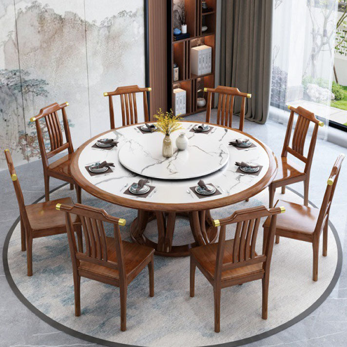 Pedestal Dining Table Convertible Dining Table for Dining Room Yellow-Brown Without Chairs Clearhalo 'Dining Tables & Seating' 'Dining Tables' 'dining_table' 'furn' 'furn_dining_table' 'Furniture' 'Kitchen & Dining Furniture' 6937145