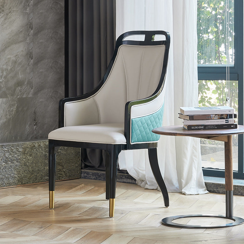 Faux Leather Dining Chairs Upholstered Arm Chairs with Wood Base Clearhalo 'Dining Chairs' 'Dining Tables & Seating' 'dining_chair' 'furn' 'furn_dining_chair' 'Furniture' 'Kitchen & Dining Furniture' 6937448
