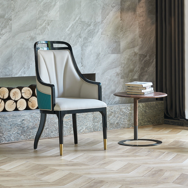 Faux Leather Dining Chairs Upholstered Arm Chairs with Wood Base Clearhalo 'Dining Chairs' 'Dining Tables & Seating' 'dining_chair' 'furn' 'furn_dining_chair' 'Furniture' 'Kitchen & Dining Furniture' 6937452