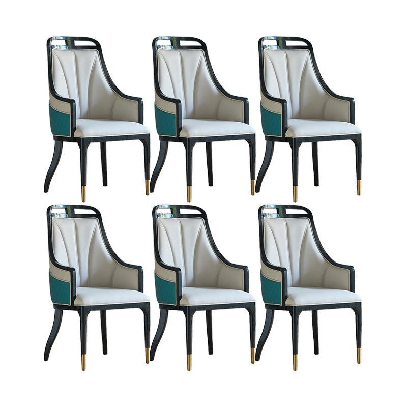 Faux Leather Dining Chairs Upholstered Arm Chairs with Wood Base 6 Piece Set Clearhalo 'Dining Chairs' 'Dining Tables & Seating' 'dining_chair' 'furn' 'furn_dining_chair' 'Furniture' 'Kitchen & Dining Furniture' 6937453