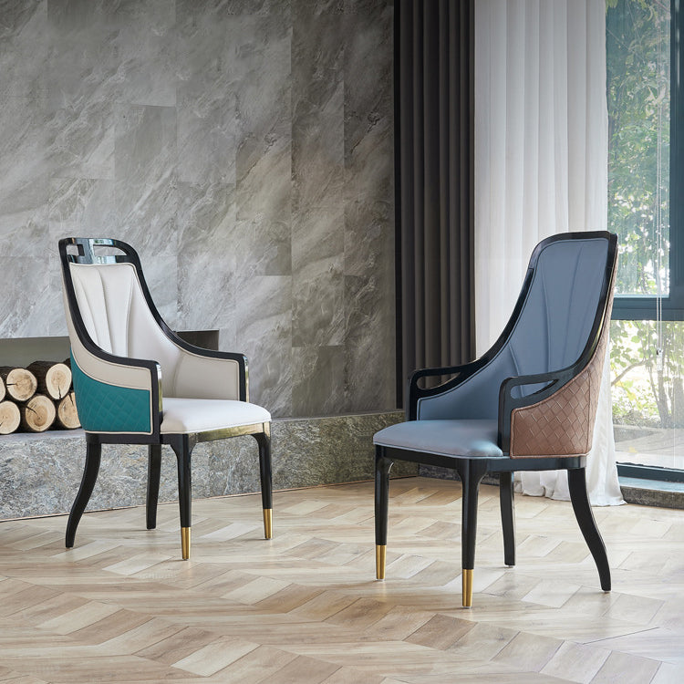 Faux Leather Dining Chairs Upholstered Arm Chairs with Wood Base Clearhalo 'Dining Chairs' 'Dining Tables & Seating' 'dining_chair' 'furn' 'furn_dining_chair' 'Furniture' 'Kitchen & Dining Furniture' 6937454