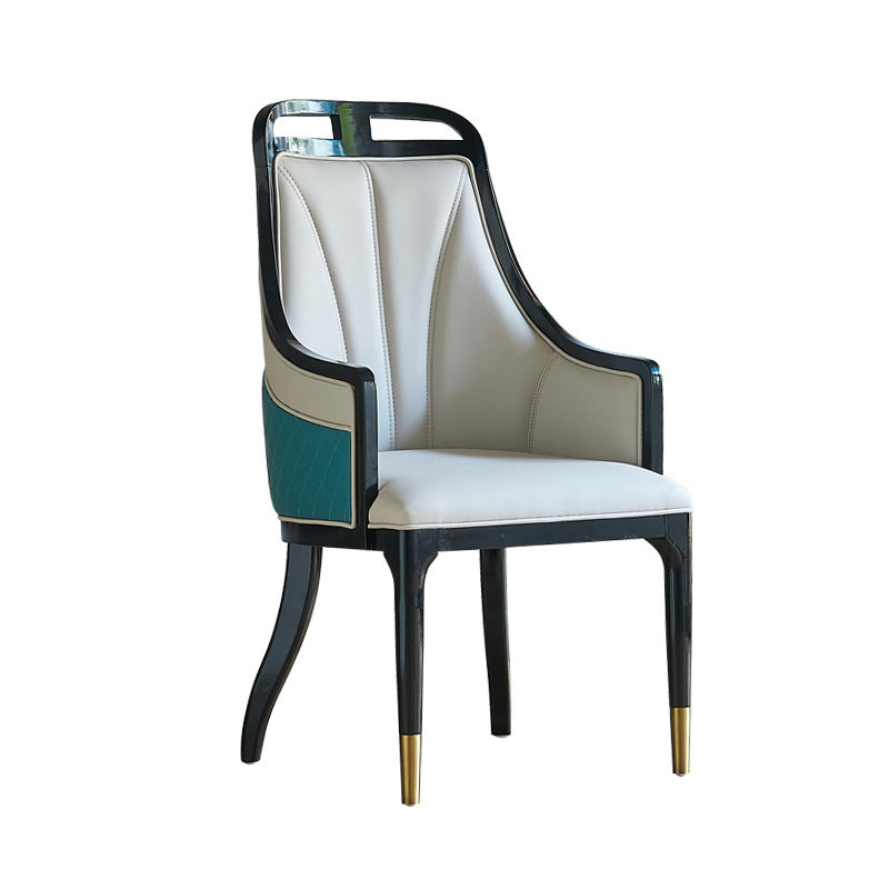 Faux Leather Dining Chairs Upholstered Arm Chairs with Wood Base Clearhalo 'Dining Chairs' 'Dining Tables & Seating' 'dining_chair' 'furn' 'furn_dining_chair' 'Furniture' 'Kitchen & Dining Furniture' 6937456