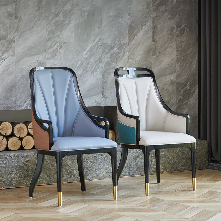 Faux Leather Dining Chairs Upholstered Arm Chairs with Wood Base Clearhalo 'Dining Chairs' 'Dining Tables & Seating' 'dining_chair' 'furn' 'furn_dining_chair' 'Furniture' 'Kitchen & Dining Furniture' 6937461