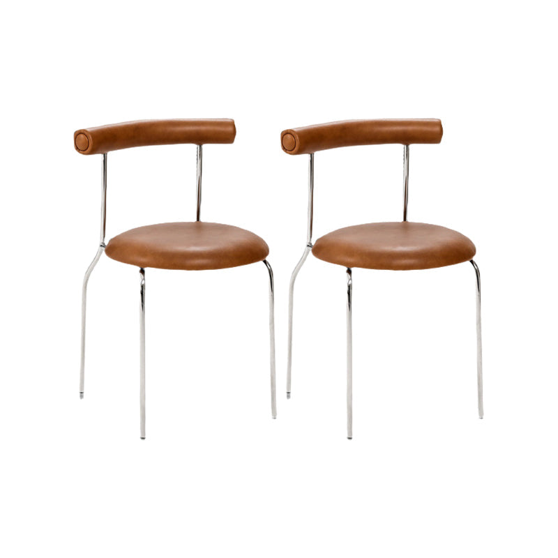Kitchen Open Back Dining Chair Home Metal Armless Side Chair Brown 2 Piece Set Clearhalo 'Dining Chairs' 'Dining Tables & Seating' 'dining_chair' 'furn' 'furn_dining_chair' 'Furniture' 'Kitchen & Dining Furniture' 6937549