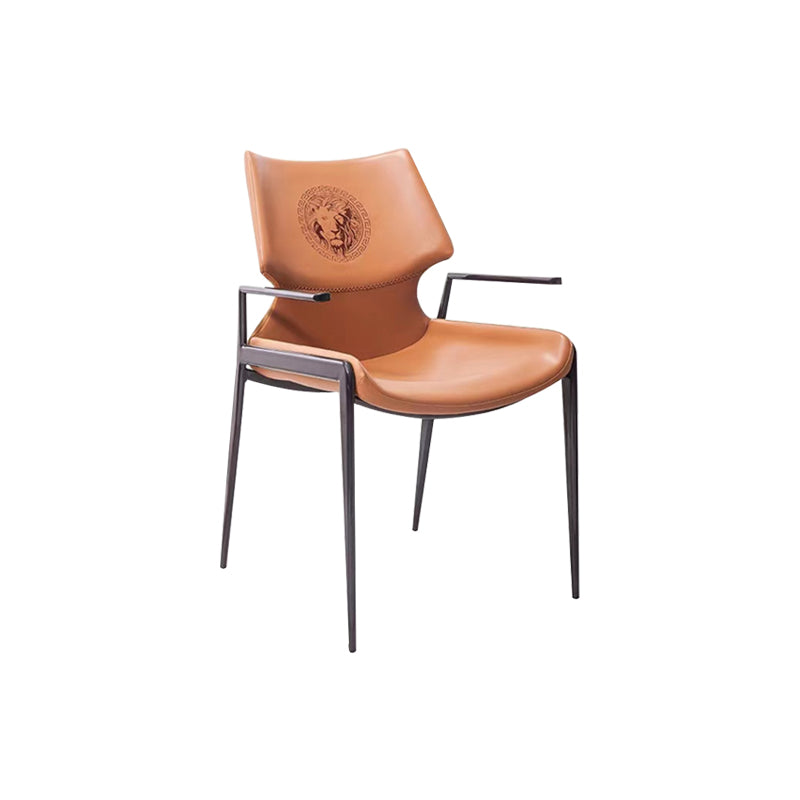 Home Upholstered Arm Dining Chair Faux Leather Wingback Chair Orange Black 1 Piece Clearhalo 'Dining Chairs' 'Dining Tables & Seating' 'dining_chair' 'furn' 'furn_dining_chair' 'Furniture' 'Kitchen & Dining Furniture' 6937692