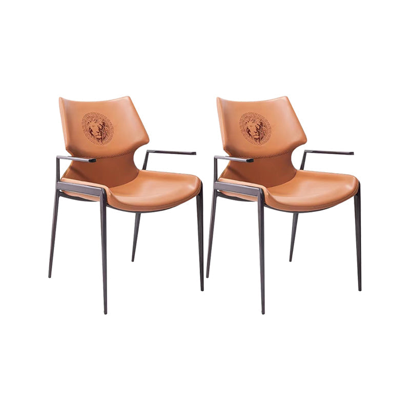 Home Upholstered Arm Dining Chair Faux Leather Wingback Chair Orange Black 2 Piece Set Clearhalo 'Dining Chairs' 'Dining Tables & Seating' 'dining_chair' 'furn' 'furn_dining_chair' 'Furniture' 'Kitchen & Dining Furniture' 6937693