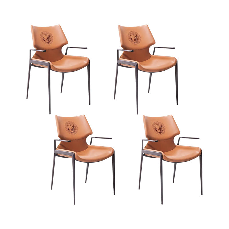 Home Upholstered Arm Dining Chair Faux Leather Wingback Chair Orange Black 4 Piece Set Clearhalo 'Dining Chairs' 'Dining Tables & Seating' 'dining_chair' 'furn' 'furn_dining_chair' 'Furniture' 'Kitchen & Dining Furniture' 6937695