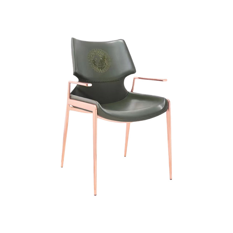 Home Upholstered Arm Dining Chair Faux Leather Wingback Chair Green Gold 1 Piece Clearhalo 'Dining Chairs' 'Dining Tables & Seating' 'dining_chair' 'furn' 'furn_dining_chair' 'Furniture' 'Kitchen & Dining Furniture' 6937701
