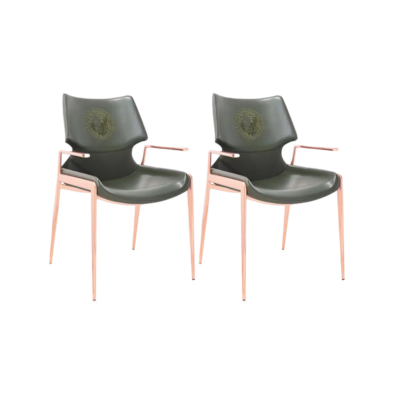 Home Upholstered Arm Dining Chair Faux Leather Wingback Chair Green Gold 2 Piece Set Clearhalo 'Dining Chairs' 'Dining Tables & Seating' 'dining_chair' 'furn' 'furn_dining_chair' 'Furniture' 'Kitchen & Dining Furniture' 6937704