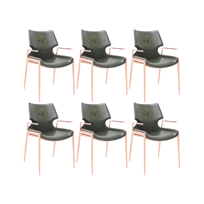 Home Upholstered Arm Dining Chair Faux Leather Wingback Chair Green Gold 6 Piece Set Clearhalo 'Dining Chairs' 'Dining Tables & Seating' 'dining_chair' 'furn' 'furn_dining_chair' 'Furniture' 'Kitchen & Dining Furniture' 6937708