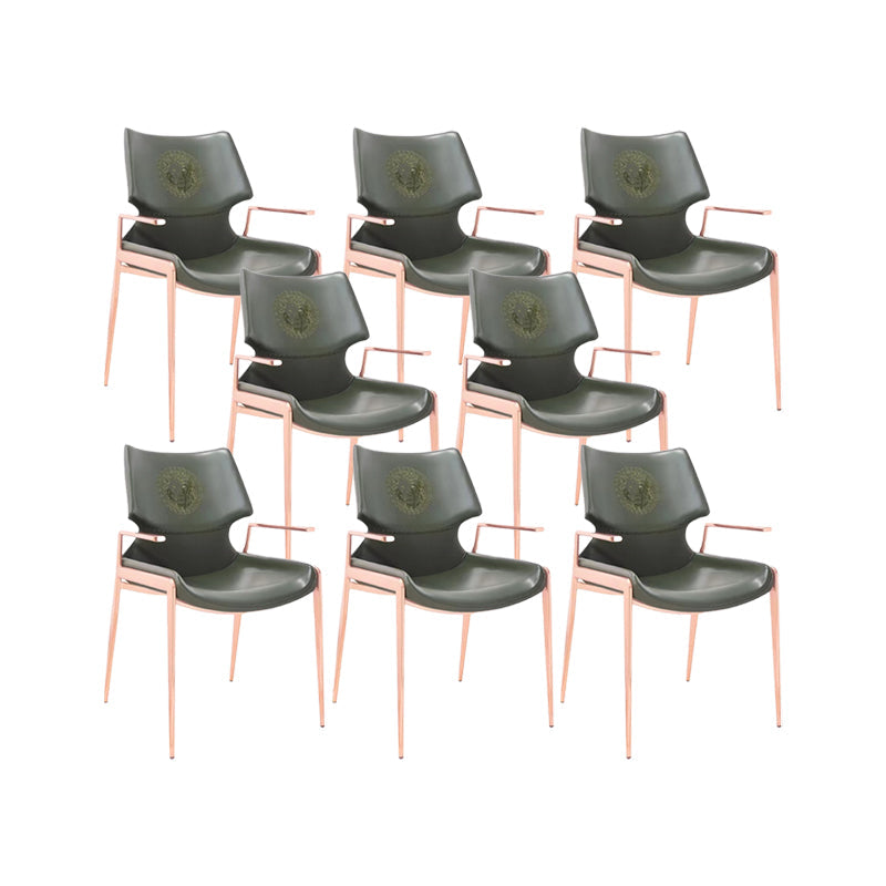 Home Upholstered Arm Dining Chair Faux Leather Wingback Chair Green Gold 8 Piece Set Clearhalo 'Dining Chairs' 'Dining Tables & Seating' 'dining_chair' 'furn' 'furn_dining_chair' 'Furniture' 'Kitchen & Dining Furniture' 6937709
