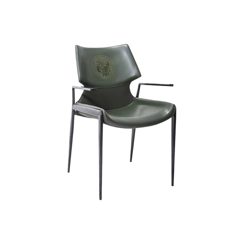 Home Upholstered Arm Dining Chair Faux Leather Wingback Chair Green-Black 1 Piece Clearhalo 'Dining Chairs' 'Dining Tables & Seating' 'dining_chair' 'furn' 'furn_dining_chair' 'Furniture' 'Kitchen & Dining Furniture' 6937711