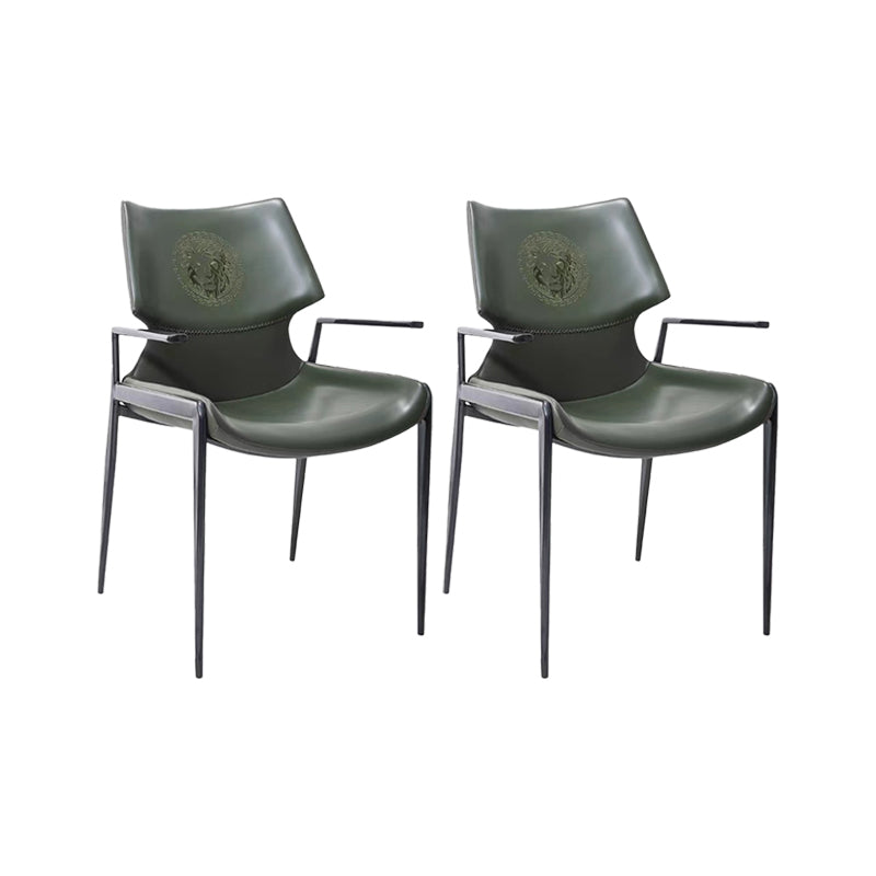 Home Upholstered Arm Dining Chair Faux Leather Wingback Chair Green-Black 2 Piece Set Clearhalo 'Dining Chairs' 'Dining Tables & Seating' 'dining_chair' 'furn' 'furn_dining_chair' 'Furniture' 'Kitchen & Dining Furniture' 6937712