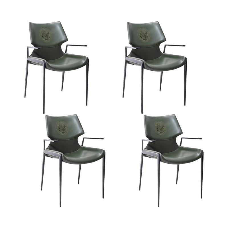 Home Upholstered Arm Dining Chair Faux Leather Wingback Chair Green-Black 4 Piece Set Clearhalo 'Dining Chairs' 'Dining Tables & Seating' 'dining_chair' 'furn' 'furn_dining_chair' 'Furniture' 'Kitchen & Dining Furniture' 6937713