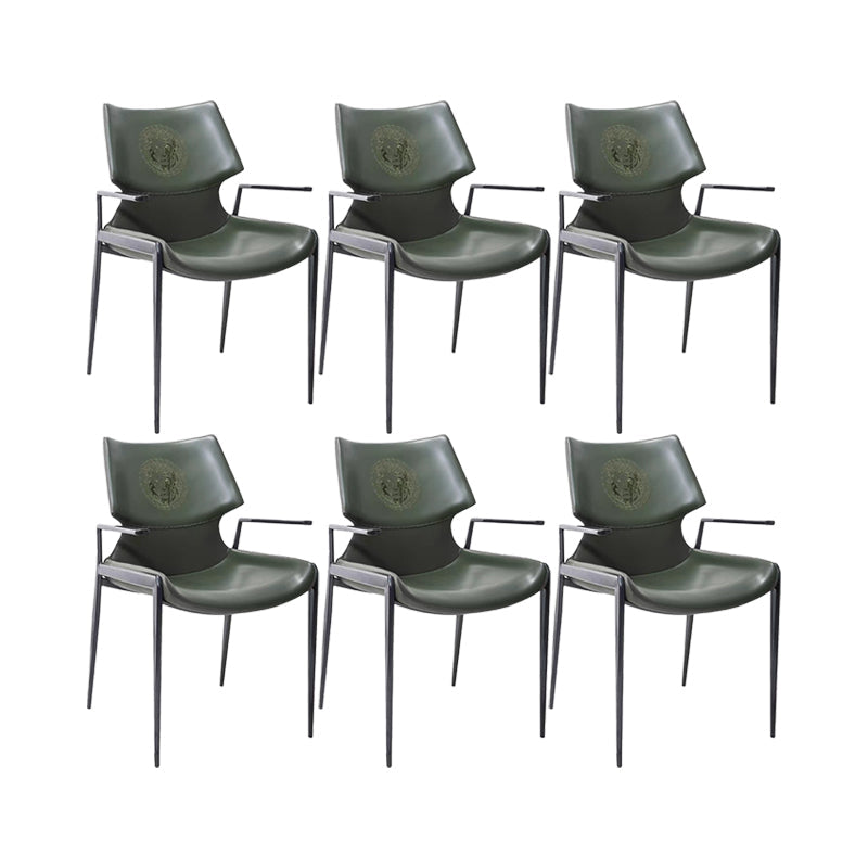 Home Upholstered Arm Dining Chair Faux Leather Wingback Chair Green-Black 6 Piece Set Clearhalo 'Dining Chairs' 'Dining Tables & Seating' 'dining_chair' 'furn' 'furn_dining_chair' 'Furniture' 'Kitchen & Dining Furniture' 6937714