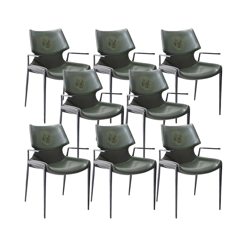 Home Upholstered Arm Dining Chair Faux Leather Wingback Chair Green-Black 8 Piece Set Clearhalo 'Dining Chairs' 'Dining Tables & Seating' 'dining_chair' 'furn' 'furn_dining_chair' 'Furniture' 'Kitchen & Dining Furniture' 6937715