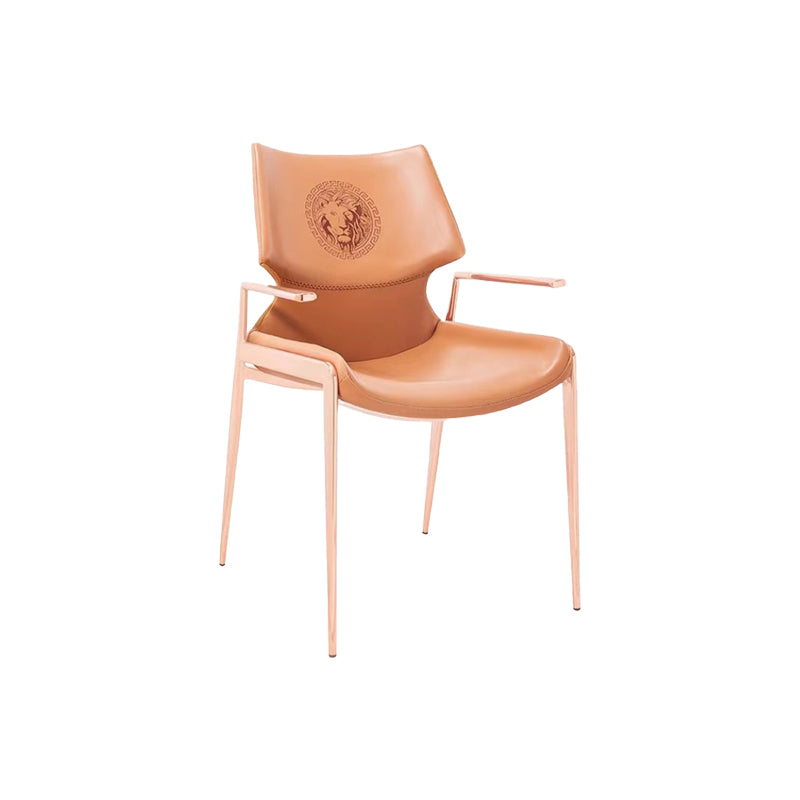 Home Upholstered Arm Dining Chair Faux Leather Wingback Chair Orange Gold 1 Piece Clearhalo 'Dining Chairs' 'Dining Tables & Seating' 'dining_chair' 'furn' 'furn_dining_chair' 'Furniture' 'Kitchen & Dining Furniture' 6937716