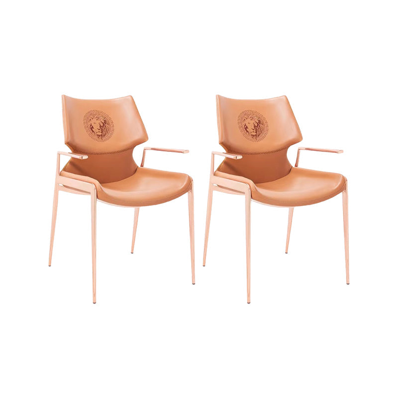 Home Upholstered Arm Dining Chair Faux Leather Wingback Chair Orange Gold 2 Piece Set Clearhalo 'Dining Chairs' 'Dining Tables & Seating' 'dining_chair' 'furn' 'furn_dining_chair' 'Furniture' 'Kitchen & Dining Furniture' 6937717