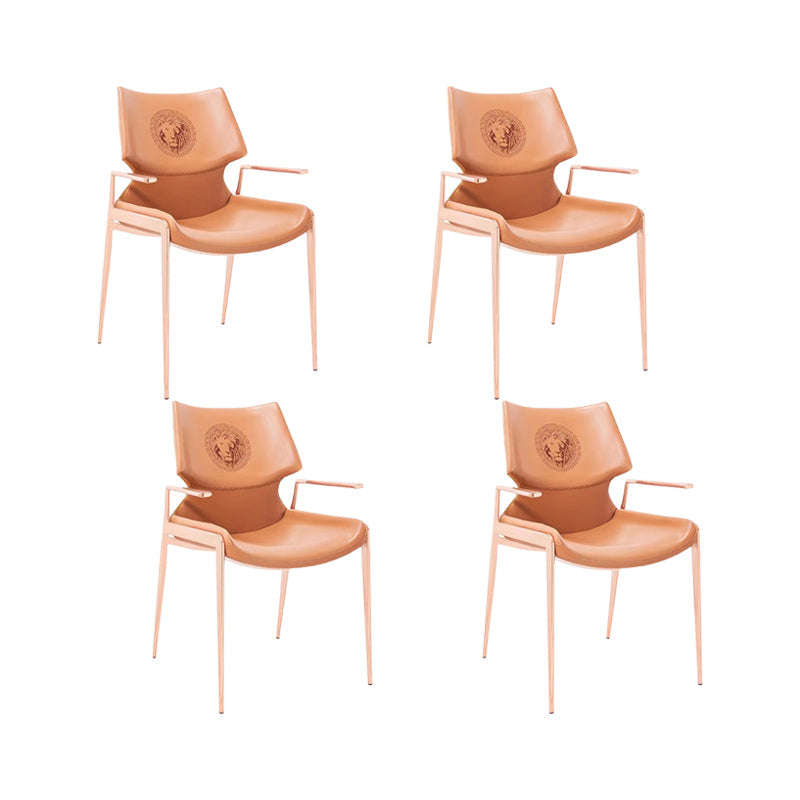 Home Upholstered Arm Dining Chair Faux Leather Wingback Chair Orange Gold 4 Piece Set Clearhalo 'Dining Chairs' 'Dining Tables & Seating' 'dining_chair' 'furn' 'furn_dining_chair' 'Furniture' 'Kitchen & Dining Furniture' 6937718