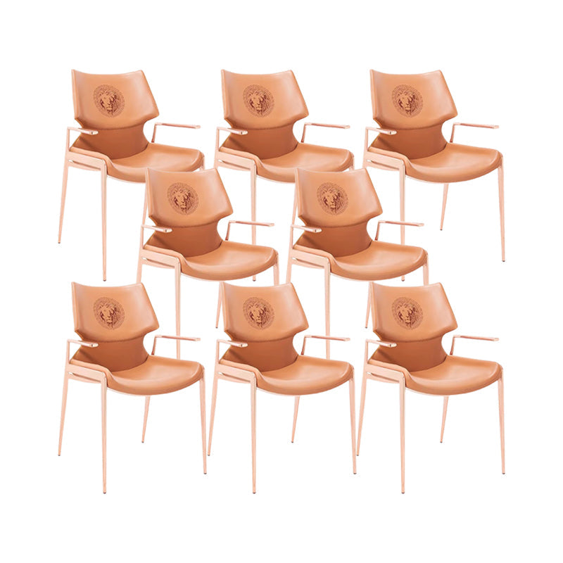 Home Upholstered Arm Dining Chair Faux Leather Wingback Chair Orange Gold 8 Piece Set Clearhalo 'Dining Chairs' 'Dining Tables & Seating' 'dining_chair' 'furn' 'furn_dining_chair' 'Furniture' 'Kitchen & Dining Furniture' 6937720