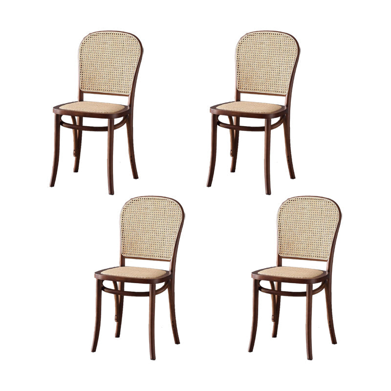 Dining Room Armless Chair indoor Wood Cane Back Dining Chair Nut-Brown 4 Piece Set Clearhalo 'Dining Chairs' 'Dining Tables & Seating' 'dining_chair' 'furn' 'furn_dining_chair' 'Furniture' 'Kitchen & Dining Furniture' 6938104