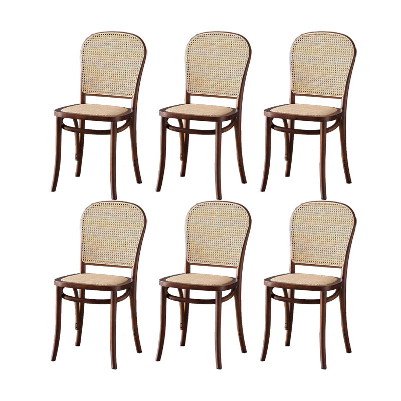 Dining Room Armless Chair indoor Wood Cane Back Dining Chair Nut-Brown 6 Piece Set Clearhalo 'Dining Chairs' 'Dining Tables & Seating' 'dining_chair' 'furn' 'furn_dining_chair' 'Furniture' 'Kitchen & Dining Furniture' 6938105