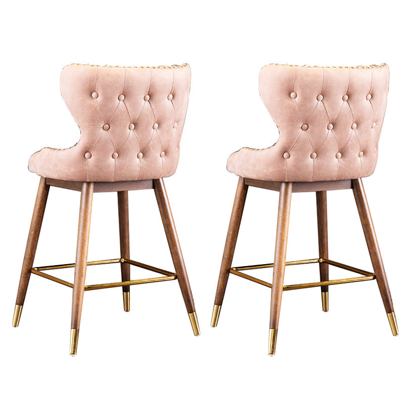Low Back Dining Stools Bucket Armless Bar Stools with Wood Base Pink 2 Piece Set Clearhalo 'Bar Furniture' 'Bar Stools' 'bar_stools' 'furn' 'furn_bar_stools' 'Furniture' 'Kitchen & Dining Furniture' 6938548