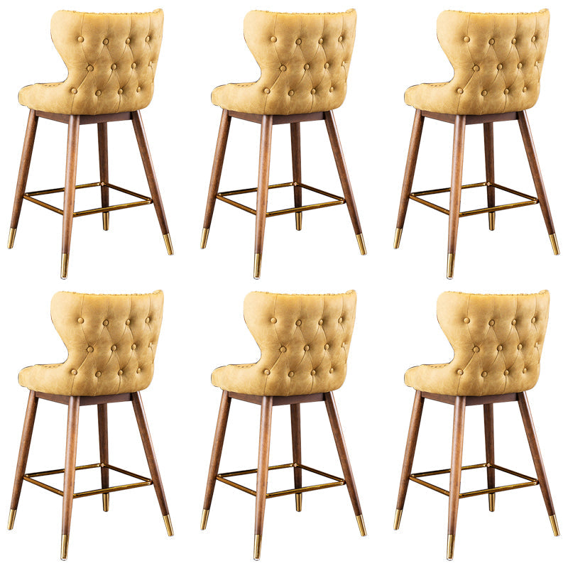 Low Back Dining Stools Bucket Armless Bar Stools with Wood Base Yellow 6 Piece Set Clearhalo 'Bar Furniture' 'Bar Stools' 'bar_stools' 'furn' 'furn_bar_stools' 'Furniture' 'Kitchen & Dining Furniture' 6938571