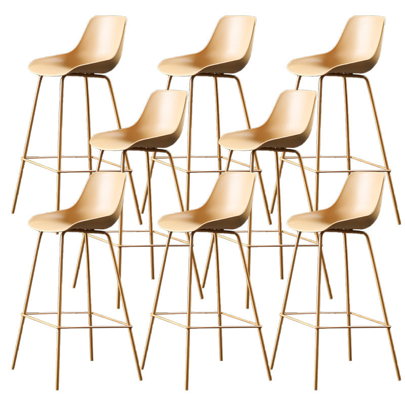 Nordic Plastic Bar Stool Low Back Counter Bar Stool with Metal Legs for Home Yellow 8 Piece Set Clearhalo 'Bar Furniture' 'Bar Stools' 'bar_stools' 'furn' 'furn_bar_stools' 'Furniture' 'Kitchen & Dining Furniture' 6938768