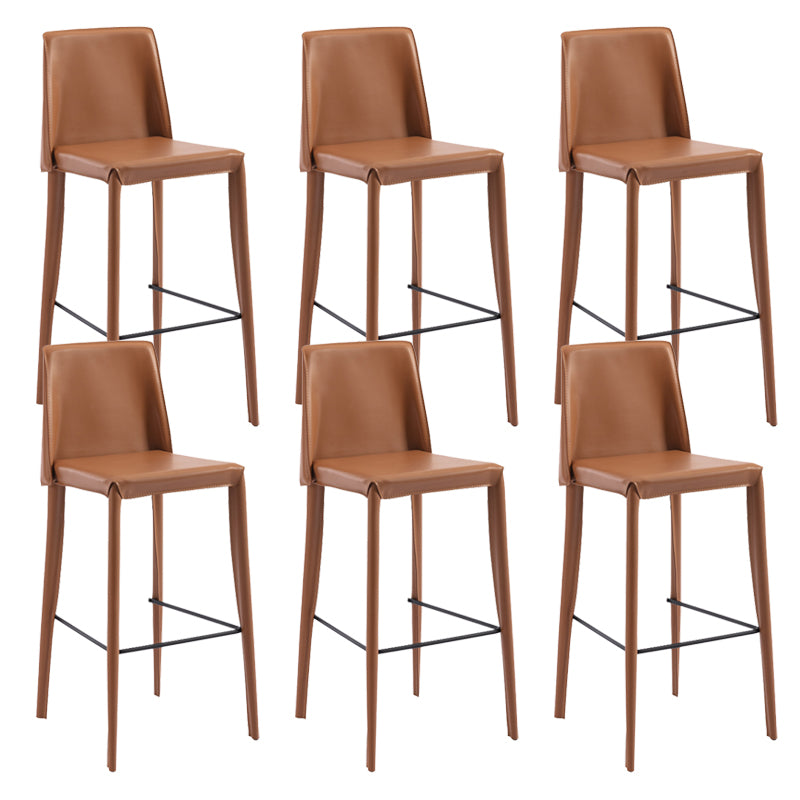 Contemporary Leather Bar Stool Low Back Counter Bar Stool with Metal Legs for Home Brown 6 Piece Set Bar Stool(30"H) Clearhalo 'Bar Furniture' 'Bar Stools' 'bar_stools' 'furn' 'furn_bar_stools' 'Furniture' 'Kitchen & Dining Furniture' 6938789