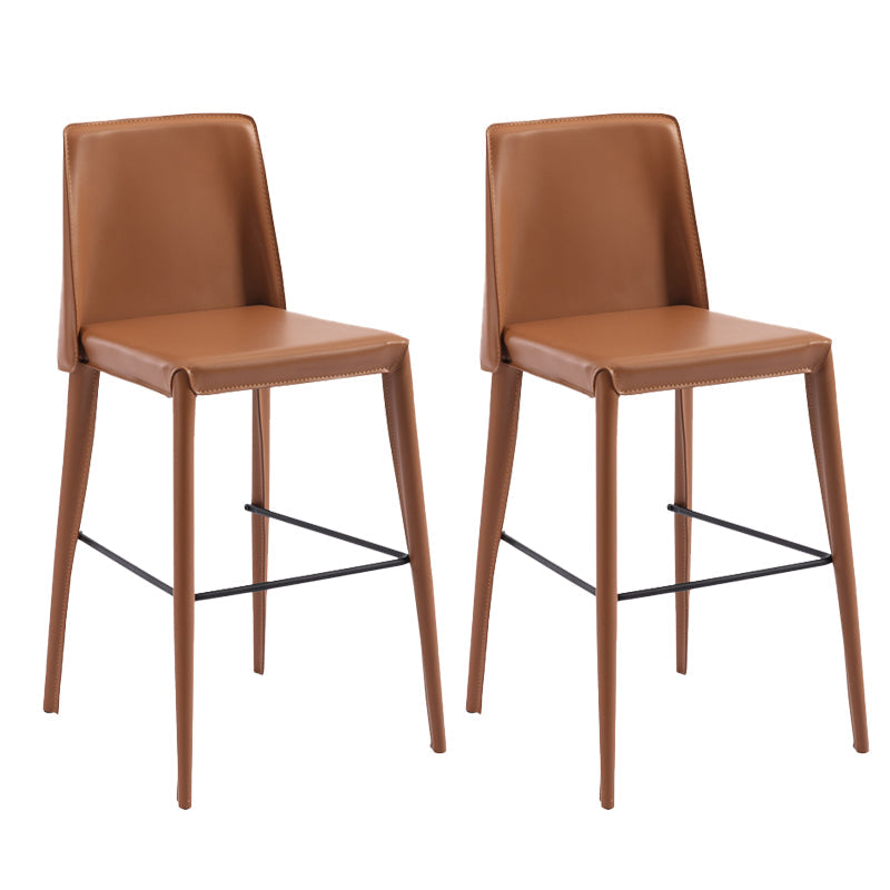 Contemporary Leather Bar Stool Low Back Counter Bar Stool with Metal Legs for Home Brown 2 Piece Set Counter Stool(26"H) Clearhalo 'Bar Furniture' 'Bar Stools' 'bar_stools' 'furn' 'furn_bar_stools' 'Furniture' 'Kitchen & Dining Furniture' 6938802