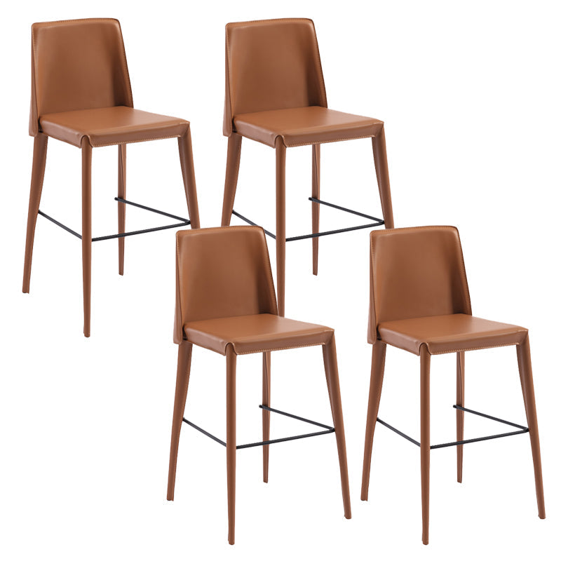 Contemporary Leather Bar Stool Low Back Counter Bar Stool with Metal Legs for Home Brown 4 Piece Set Counter Stool(26"H) Clearhalo 'Bar Furniture' 'Bar Stools' 'bar_stools' 'furn' 'furn_bar_stools' 'Furniture' 'Kitchen & Dining Furniture' 6938803