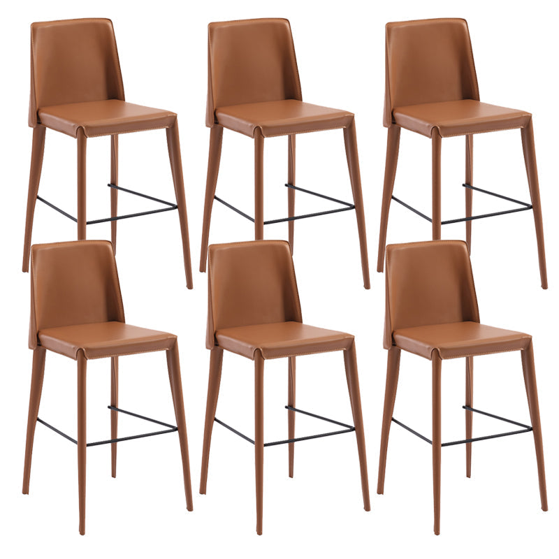 Contemporary Leather Bar Stool Low Back Counter Bar Stool with Metal Legs for Home Brown 6 Piece Set Counter Stool(26"H) Clearhalo 'Bar Furniture' 'Bar Stools' 'bar_stools' 'furn' 'furn_bar_stools' 'Furniture' 'Kitchen & Dining Furniture' 6938804