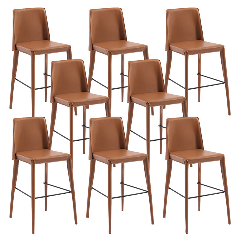 Contemporary Leather Bar Stool Low Back Counter Bar Stool with Metal Legs for Home Brown 8 Piece Set Counter Stool(26"H) Clearhalo 'Bar Furniture' 'Bar Stools' 'bar_stools' 'furn' 'furn_bar_stools' 'Furniture' 'Kitchen & Dining Furniture' 6938805