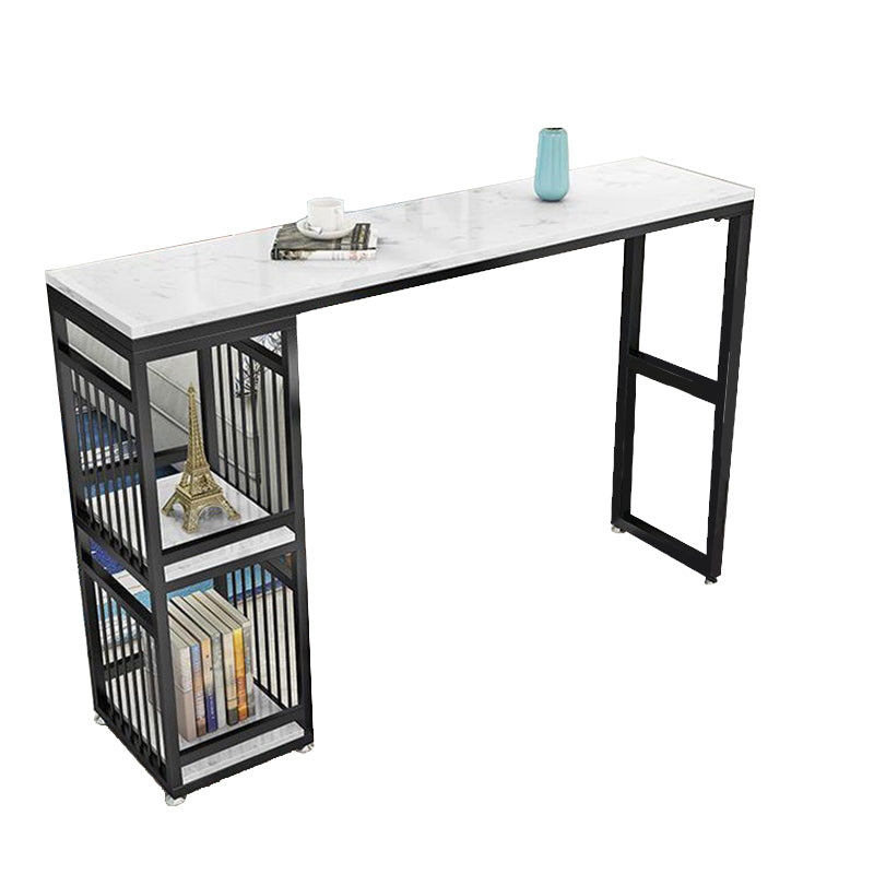 Faux Marble Top Table Glam Bar Height Pub Table with 2 Shelves Black Without Chairs Clearhalo 'Bar Furniture' 'Bar Tables' 'bar_tables' 'furn' 'furn_bar_tables' 'Furniture' 'Kitchen & Dining Furniture' 6939573