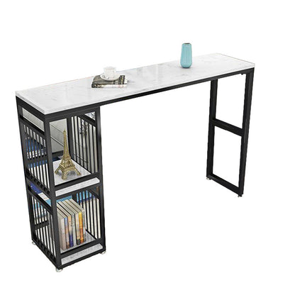Faux Marble Top Table Glam Bar Height Pub Table with 2 Shelves Black Without Chairs Clearhalo 'Bar Furniture' 'Bar Tables' 'bar_tables' 'furn' 'furn_bar_tables' 'Furniture' 'Kitchen & Dining Furniture' 6939573