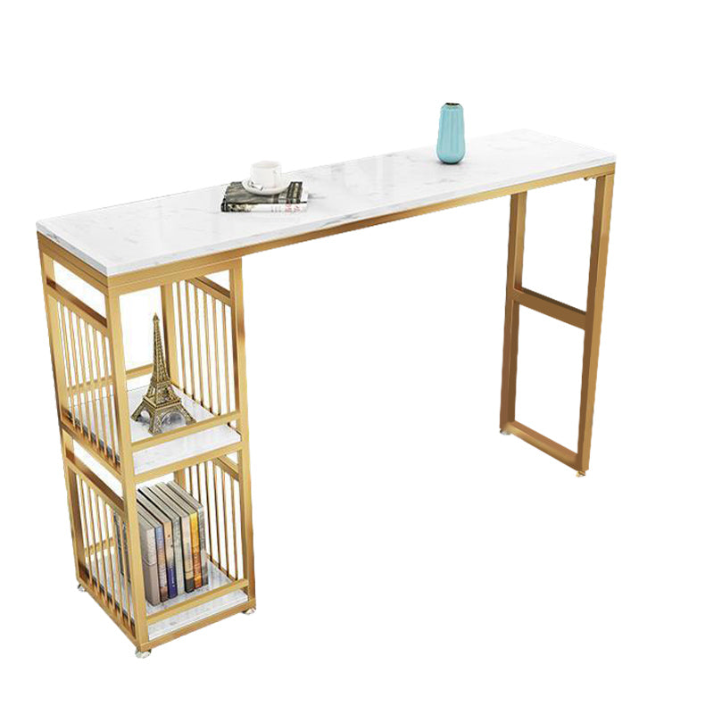 Faux Marble Top Table Glam Bar Height Pub Table with 2 Shelves Gold Without Chairs Clearhalo 'Bar Furniture' 'Bar Tables' 'bar_tables' 'furn' 'furn_bar_tables' 'Furniture' 'Kitchen & Dining Furniture' 6939574