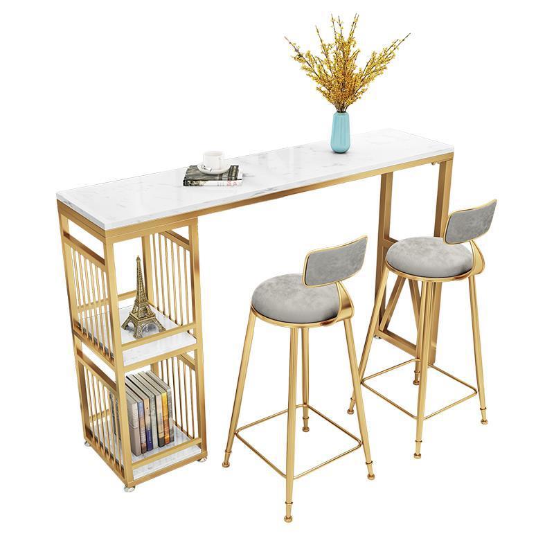 Faux Marble Top Table Glam Bar Height Pub Table with 2 Shelves Clearhalo 'Bar Furniture' 'Bar Tables' 'bar_tables' 'furn' 'furn_bar_tables' 'Furniture' 'Kitchen & Dining Furniture' 6939578