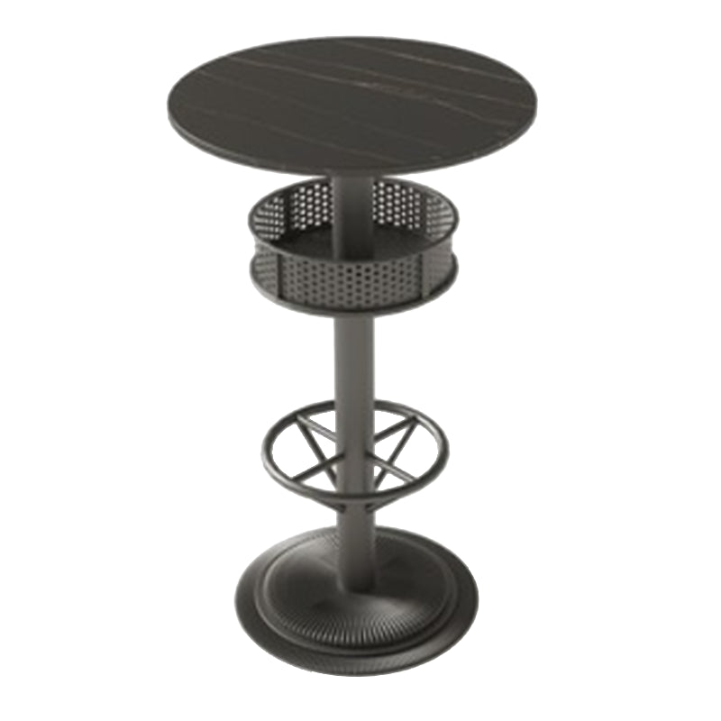 Industrial Style Black Bar Table Living Room Bistro Bar Desk with Storage Stone Round Without Chairs Clearhalo 'Bar Furniture' 'Bar Tables' 'bar_tables' 'furn' 'furn_bar_tables' 'Furniture' 'Kitchen & Dining Furniture' 6939660