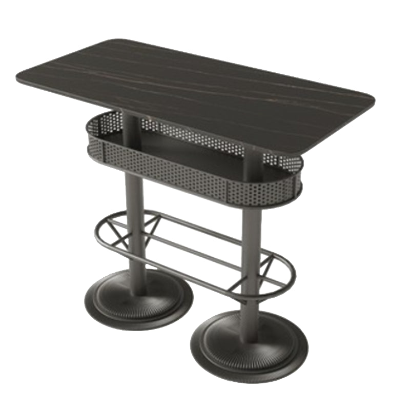 Industrial Style Black Bar Table Living Room Bistro Bar Desk with Storage Stone Rectangular Without Chairs Clearhalo 'Bar Furniture' 'Bar Tables' 'bar_tables' 'furn' 'furn_bar_tables' 'Furniture' 'Kitchen & Dining Furniture' 6939667