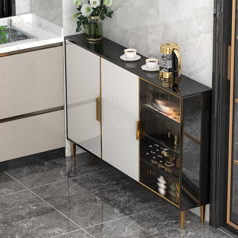 Porte in vetro in legno in stile glam Credenza a buffet con armadi