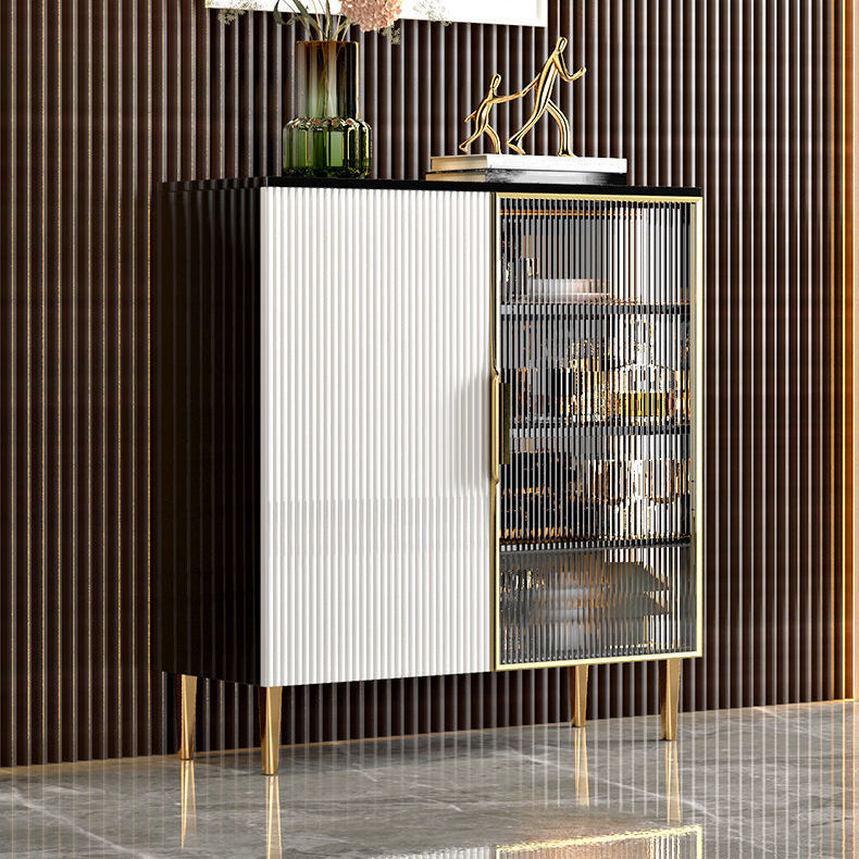 Porte in vetro in legno in stile glam Credenza a buffet con armadi