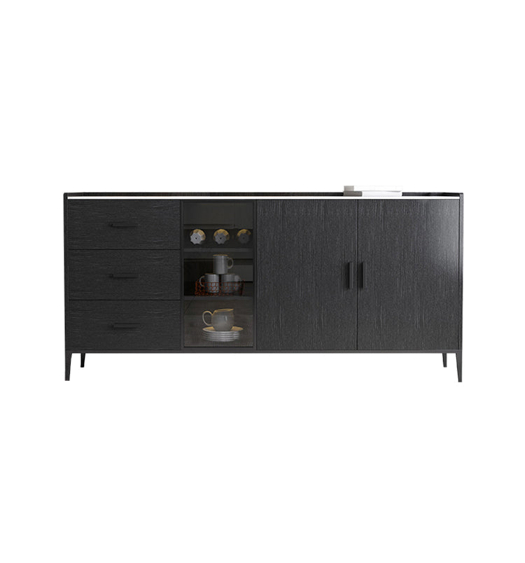 Server delle porte in vetro in stile credenza in pietra con armadi e cassetti