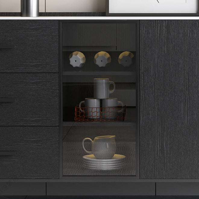 Server delle porte in vetro in stile credenza in pietra con armadi e cassetti